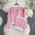 Elegant Plaid Round Neck Soft Knitted Cardigan Sweater with Tank Top Set